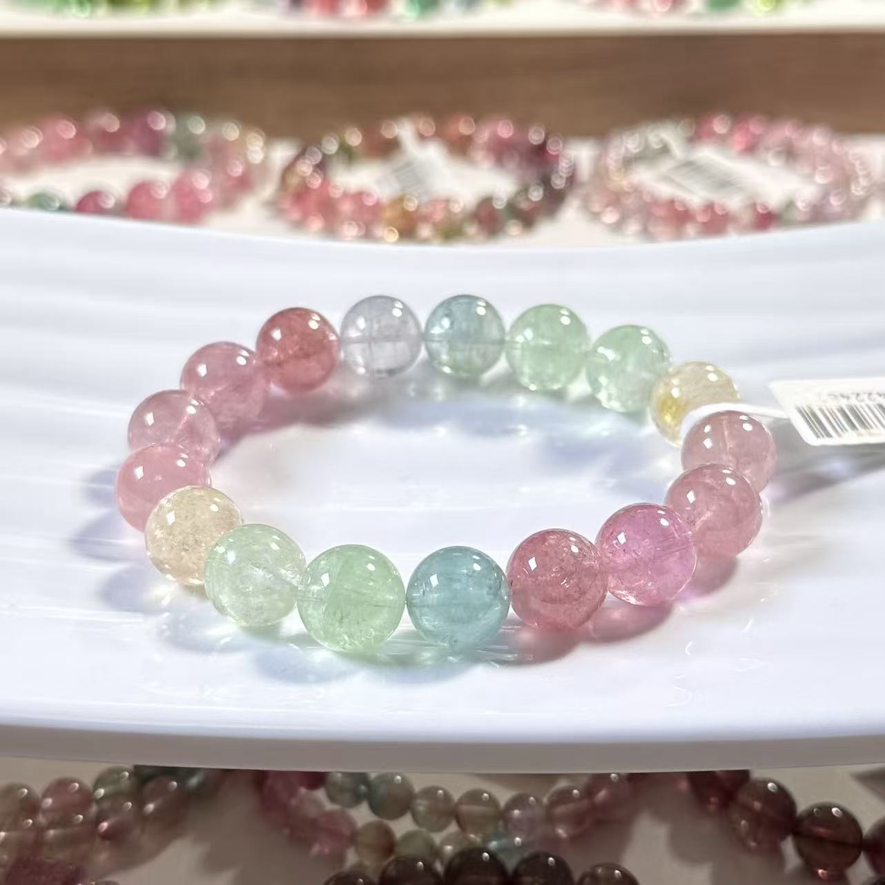 【荧光人鱼】马卡龙人鱼荧光色彩虹浅色冰激凌色标碧玺手链12.3mm