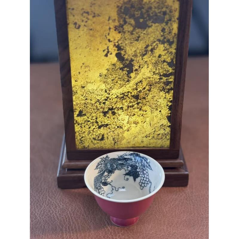 A393 景德镇手工手绘玫瑰红主人杯 30ml