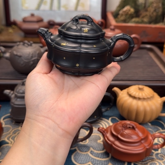 茶壶紫砂六方海棠竹鼓