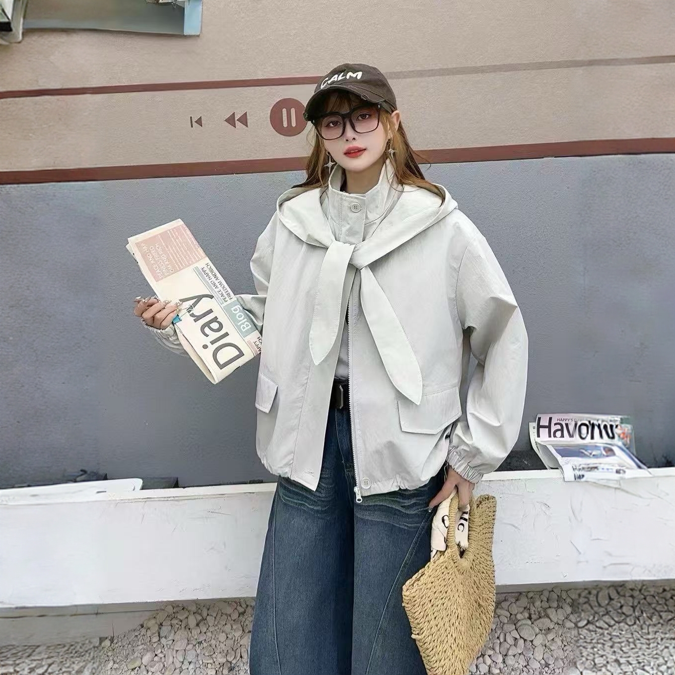 短外套时尚连帽短款防风女薄款厚款开衫春季纯色