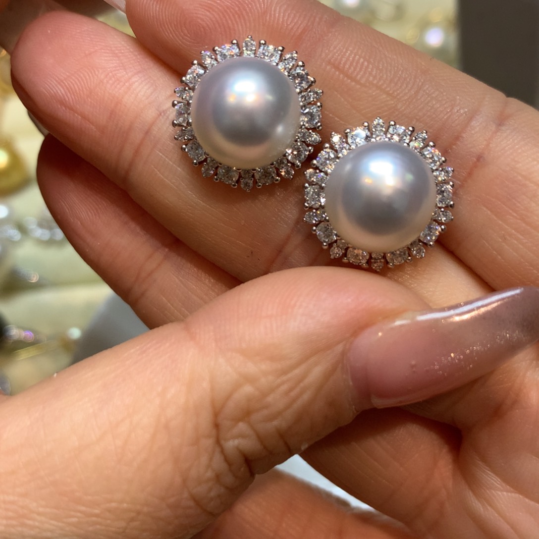 海水珍珠耳饰银S925镶嵌