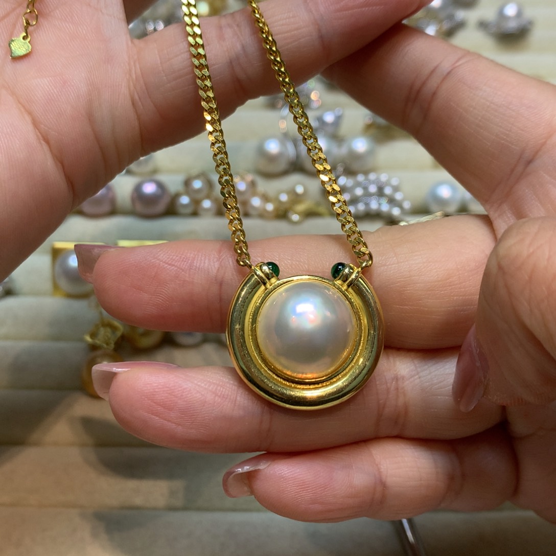 拼合珍珠（马贝珠）颈饰银S925镶嵌