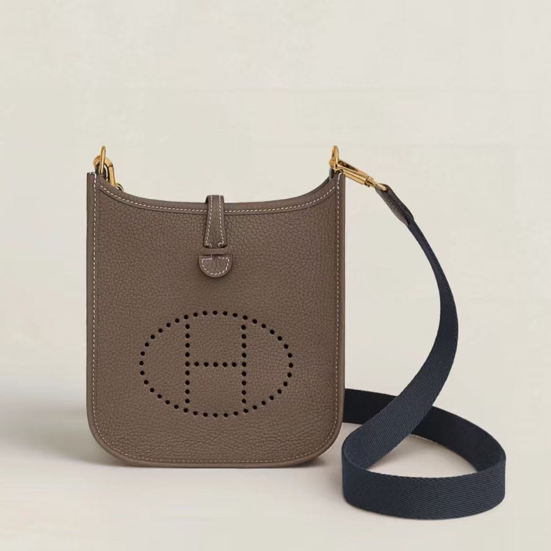 99新 Hermes/爱马仕 爱马仕mini伊芙琳大象灰C单肩包9248051