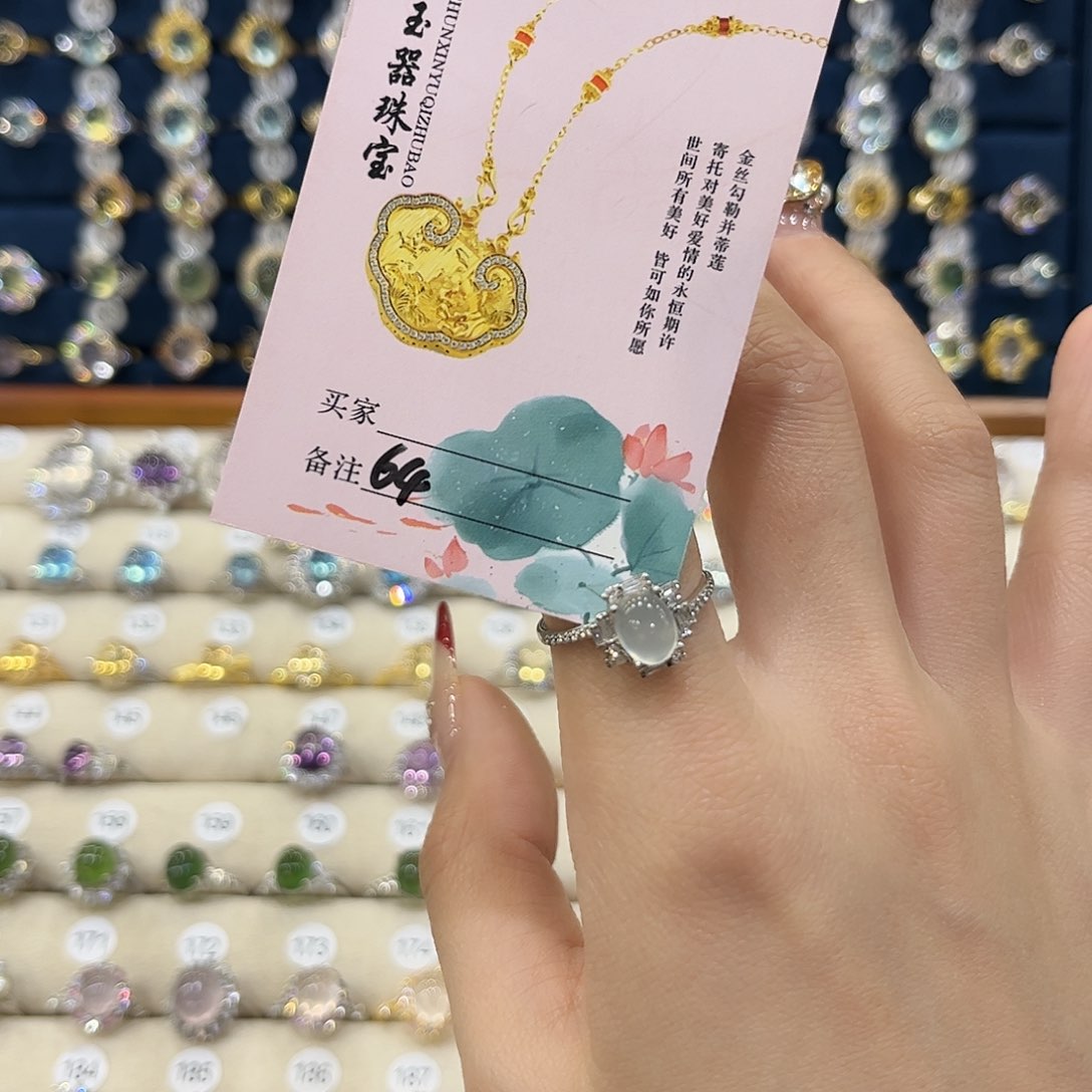 蛇纹石玉女款银S925镶嵌t****h戒指64