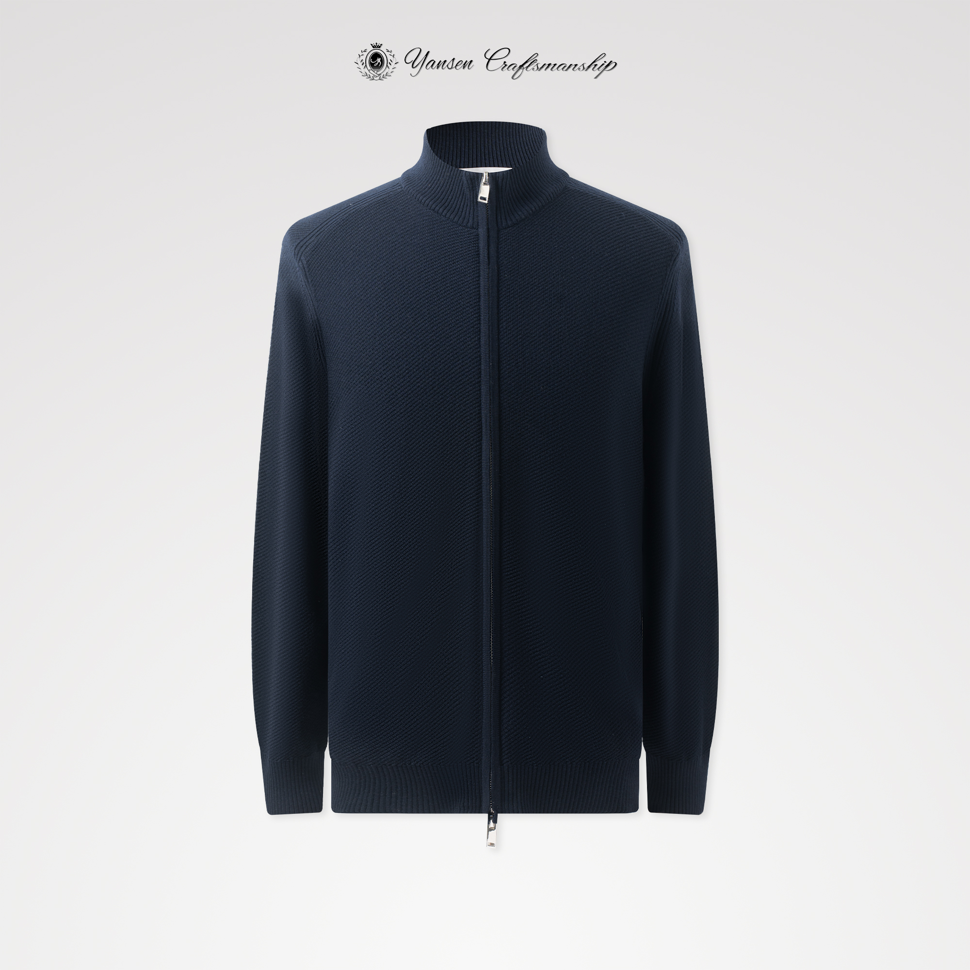 羊毛混纺定制面料 坑条纹设计 极简立领长袖针织毛衣 YSR2705