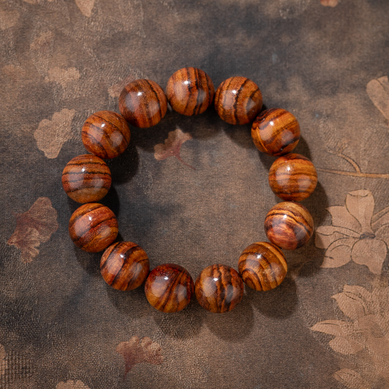 海南黄花梨18mm虎皮纹对眼单圈手串