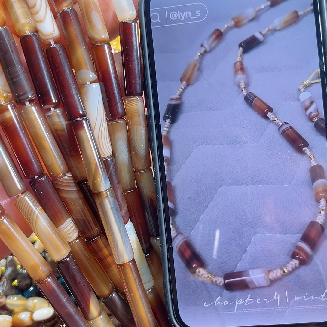 玛瑙/玉髓未镶嵌珠宝半成品美拉德炮仗一条8x29mm