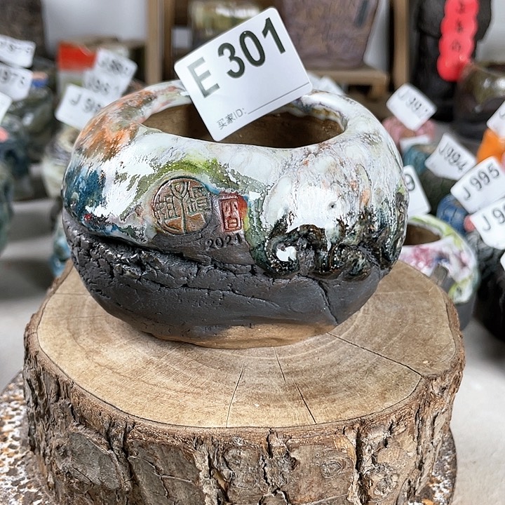 紫砂花盆小白孤品蛋壳内口6.5