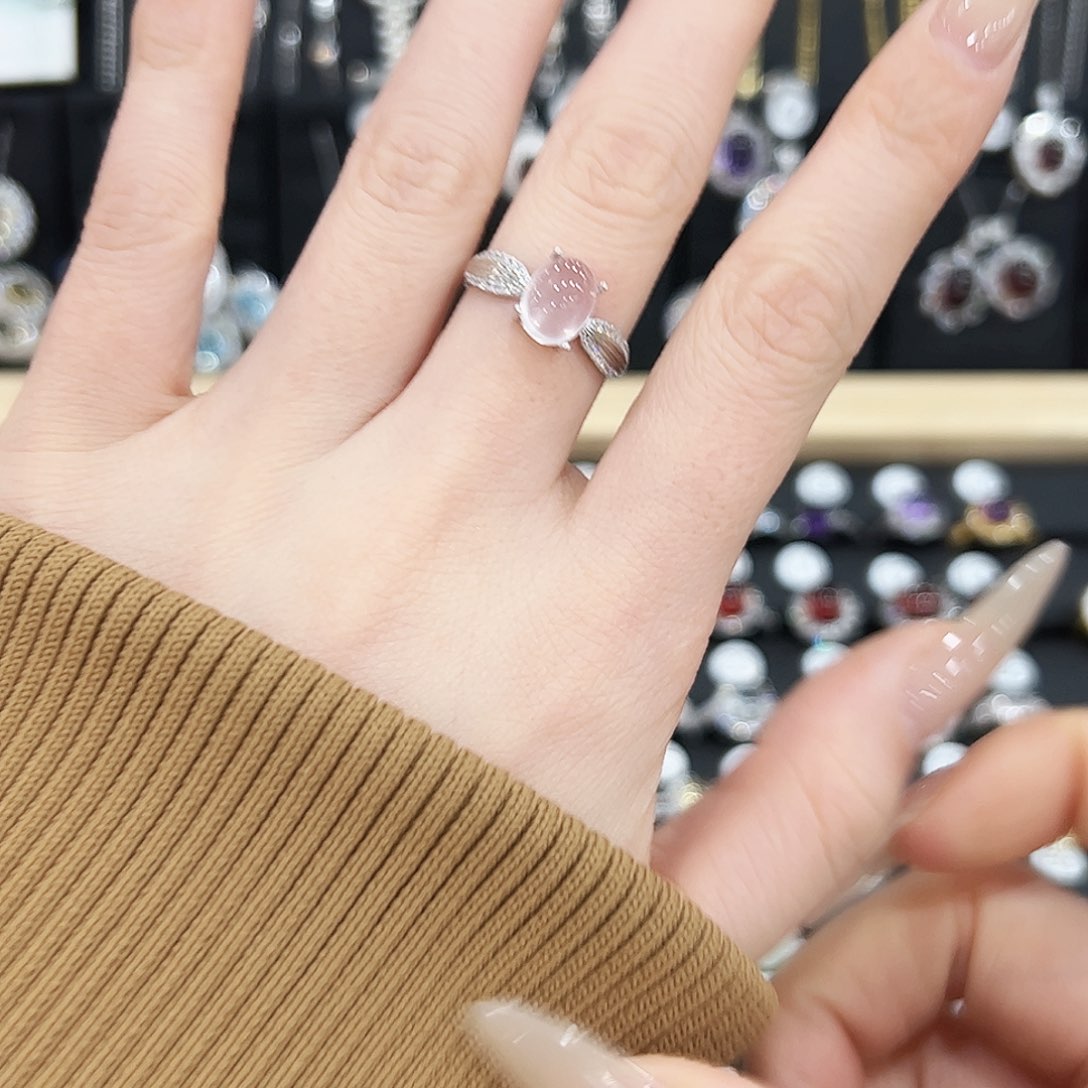 芙蓉石戒指银S925镶嵌戒指