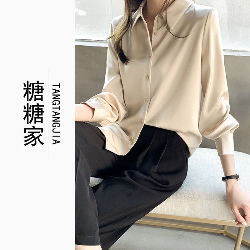 2025春秋新款气质缎面长袖开衫宽松垂感外搭衬衫上衣女衬衣百搭