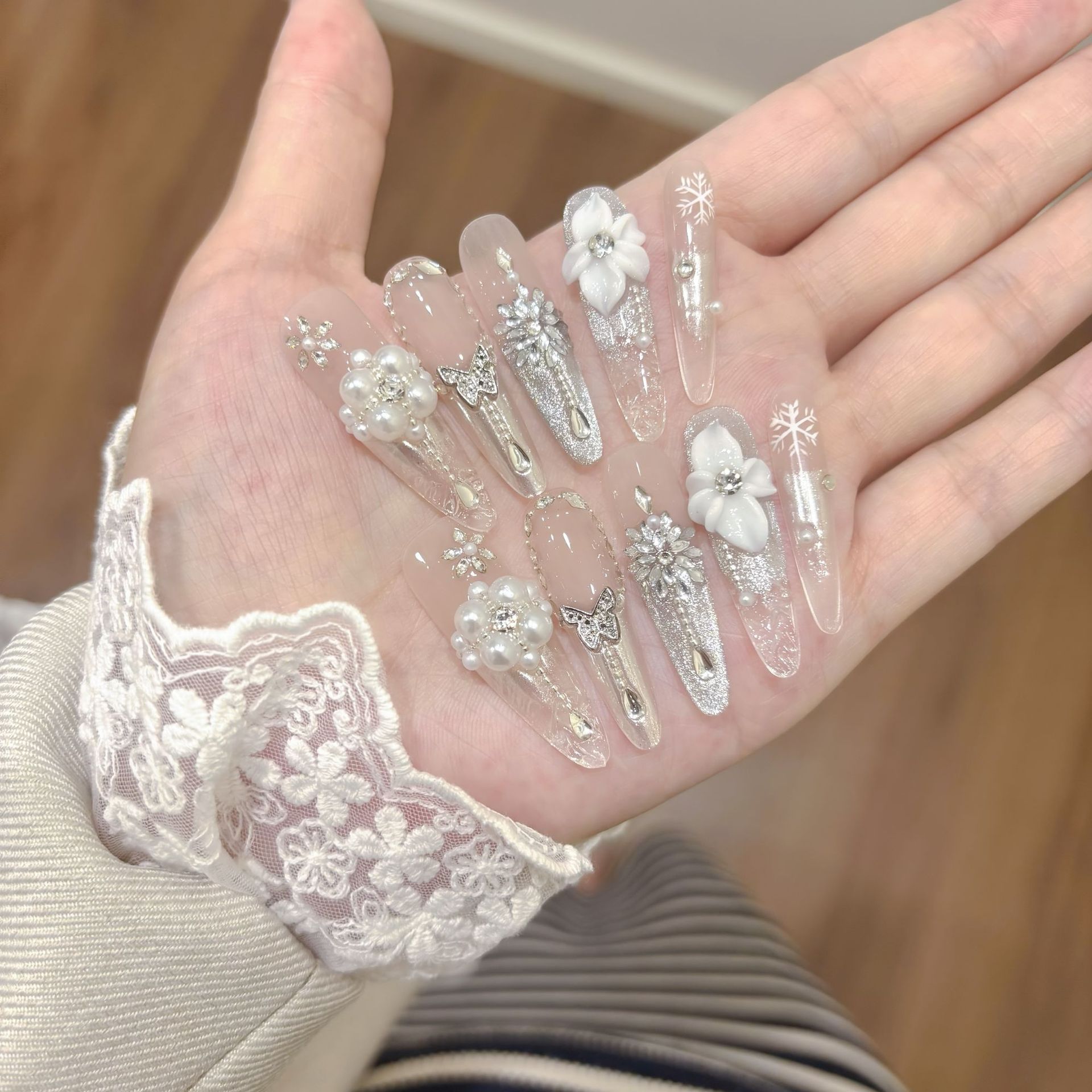 Jx【仙女琉璃】高定婚甲锆石款穿戴甲高级感纯手作穿戴式气质轻奢