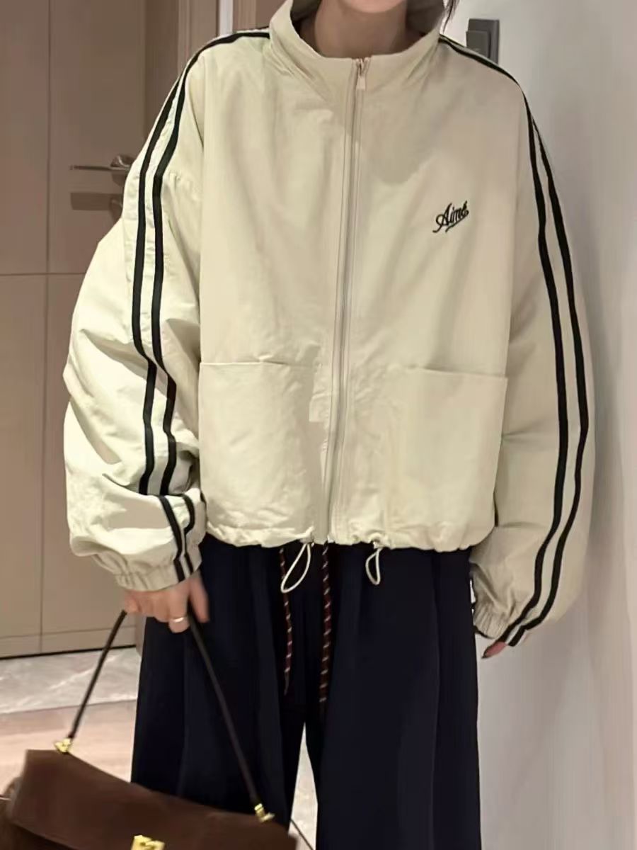 欧洲站复古立领拼接撞色加厚加棉冲锋衣外套