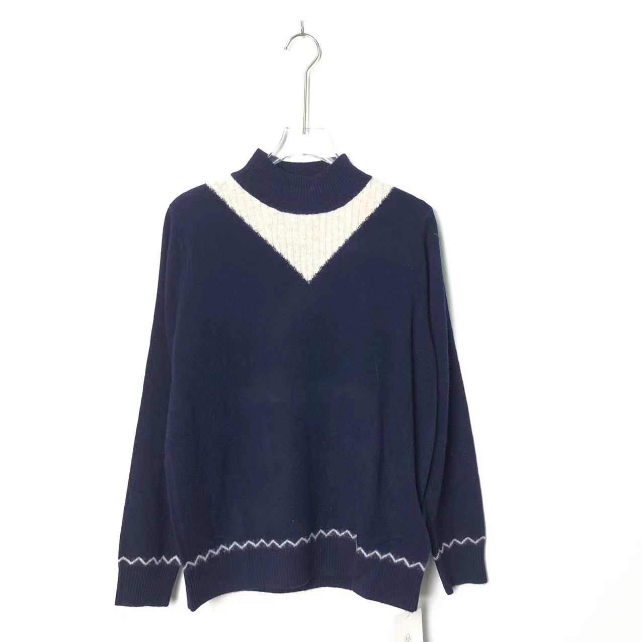 ML9206【品牌撤柜】高级半高领深蓝色假围兜百搭上衣