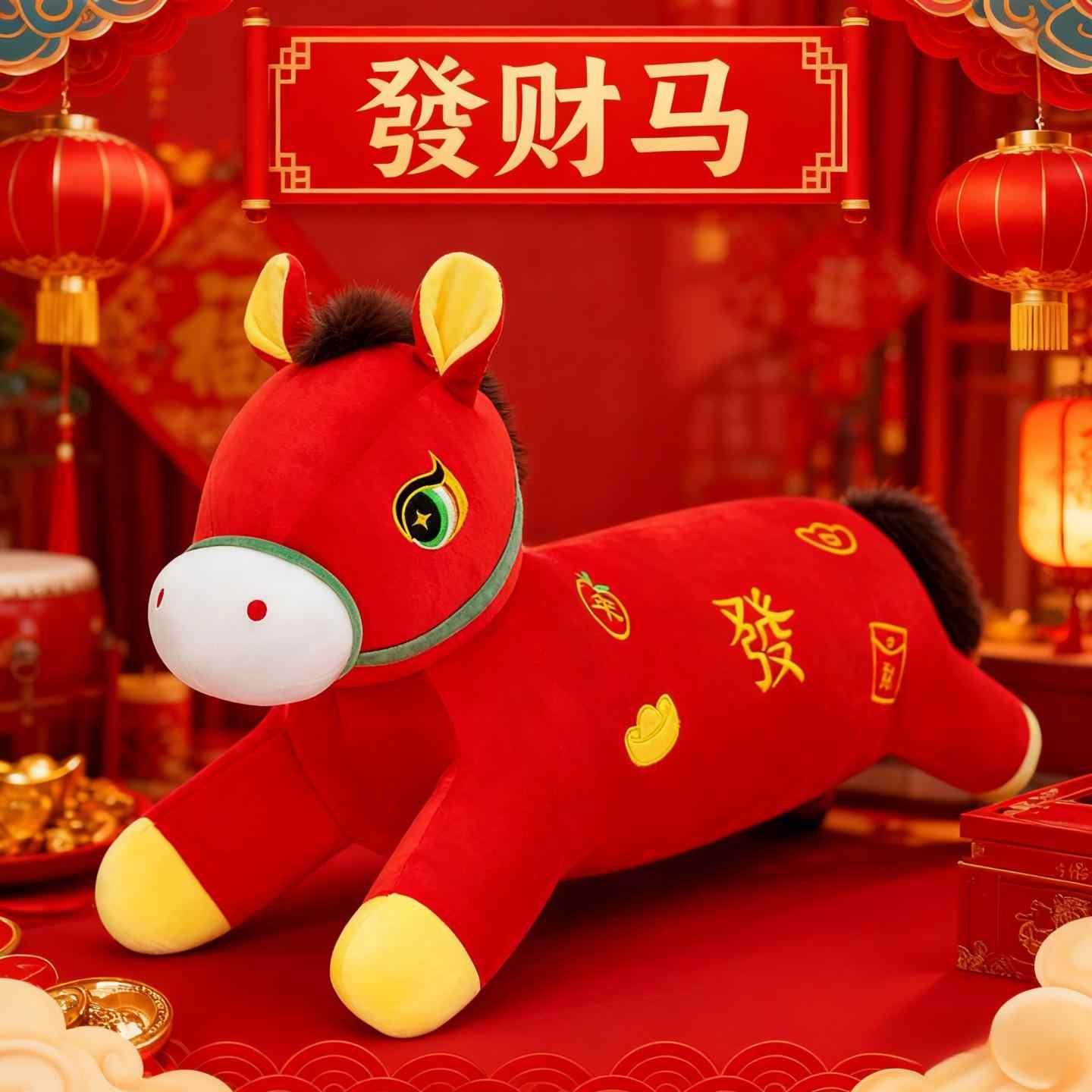 【發财抱枕】马年吉祥物公仔毛绒玩具抱枕生肖玩偶娃娃公司年会礼品