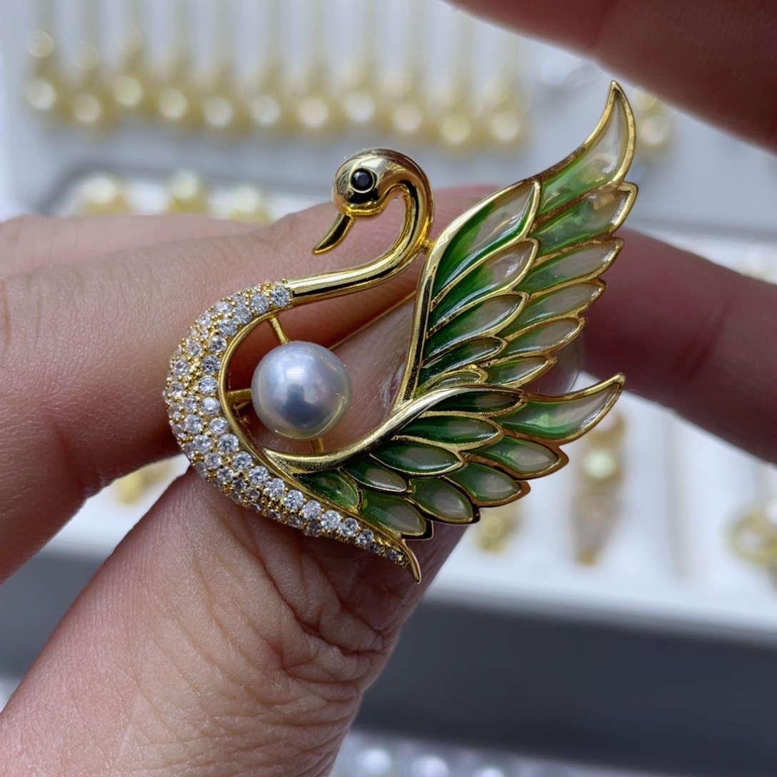 海水珍珠胸针合金