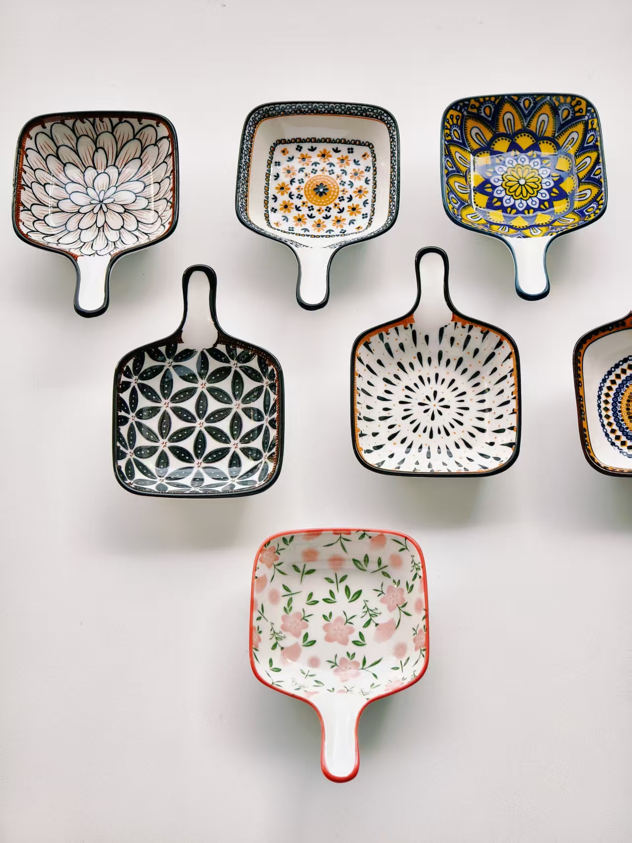 【瓷县令】厨房调味碟波西米亚家用长柄味碟釉下彩高颜值个性蘸料碟