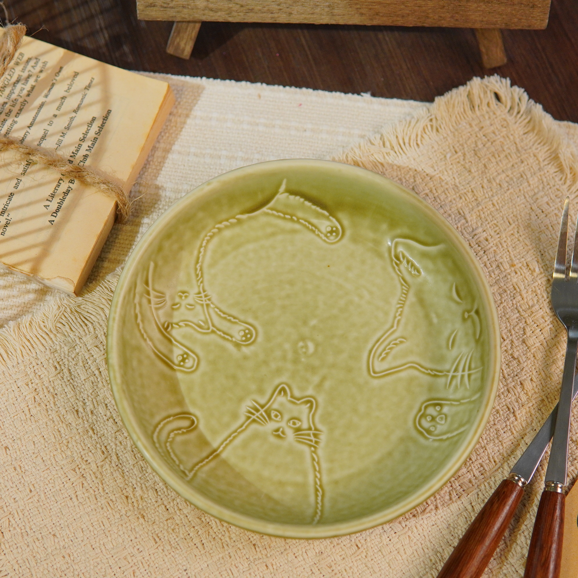 抹茶喵语点心盘 16cm*2.5cm P165