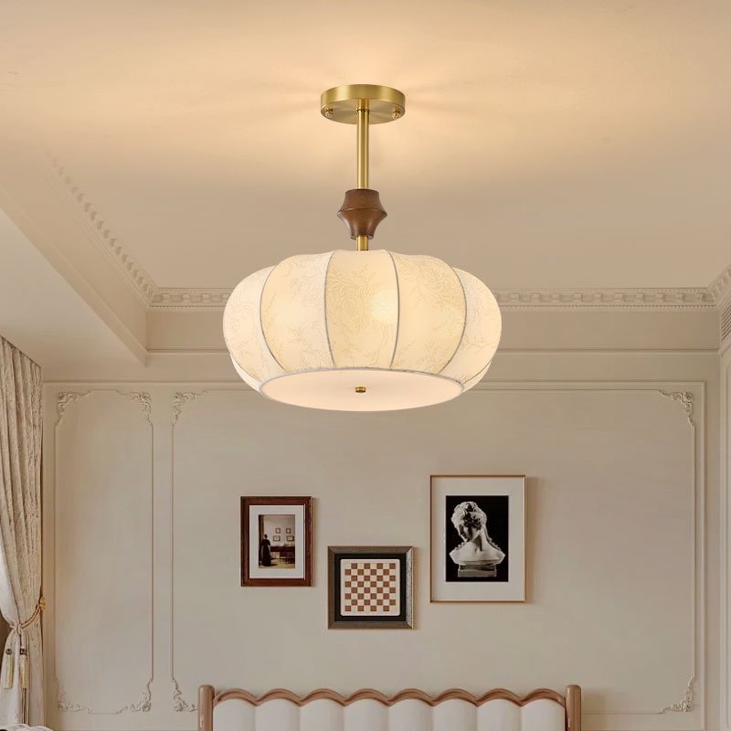 宋氏美学卧室吊灯复古高级侘寂餐厅吊灯蚕丝布艺全铜房间书房吊灯