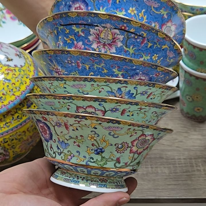 丹***琴瓷片瑕疵小断金珐琅彩6.2寸6个面碗6666
