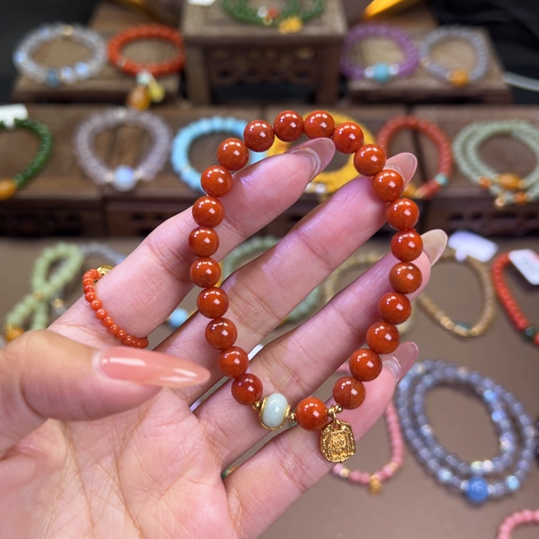 南红玛瑙手链银S925镶嵌?****.单圈