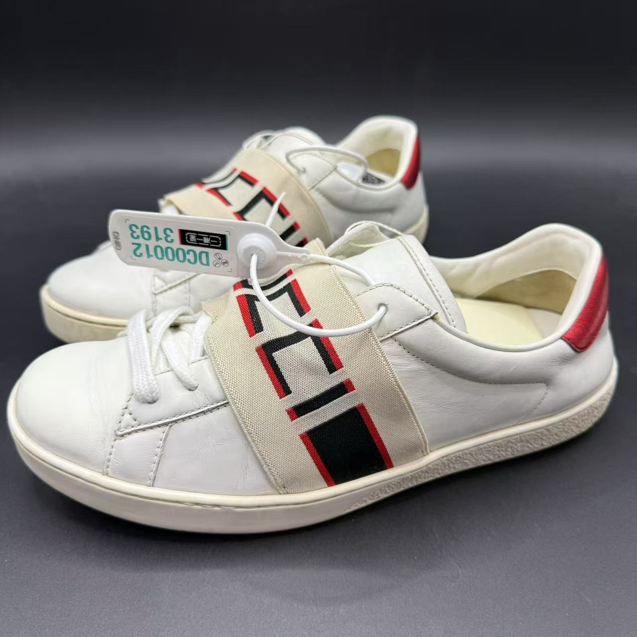 95新 GUCCI/古驰 【聚星福利】男士白色织带低帮板鞋39码 lo28s