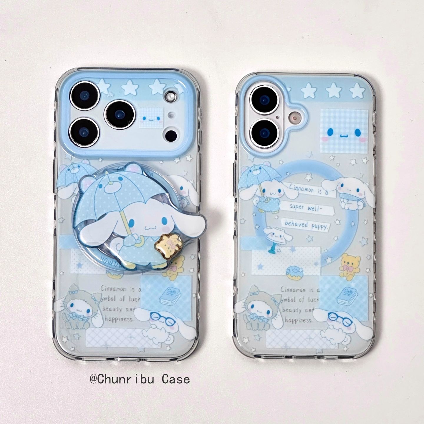 日韩卡通蓝色格纹雨伞玉桂狗适用苹果17/16promax手机壳磁吸15/14