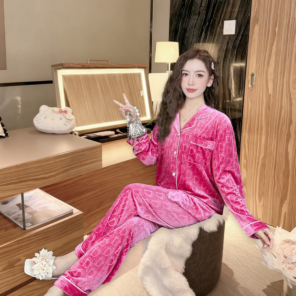 小香风金丝绒睡衣女春秋季2025年新款长袖秋冬天家居服套装可外穿