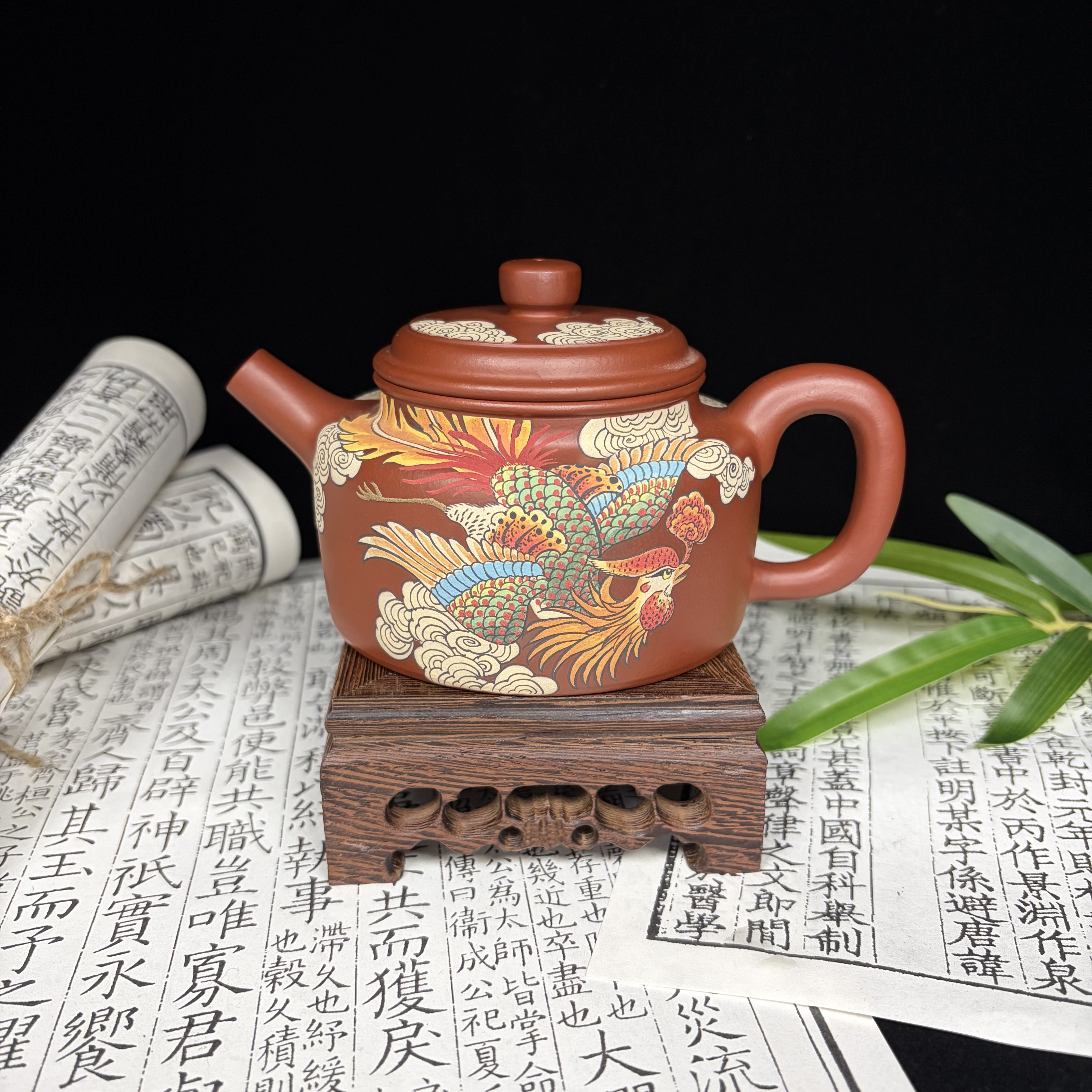 【小壶涂】F480大红袍全手泥绘”丹凤呈祥“凤鸣德钟220cc