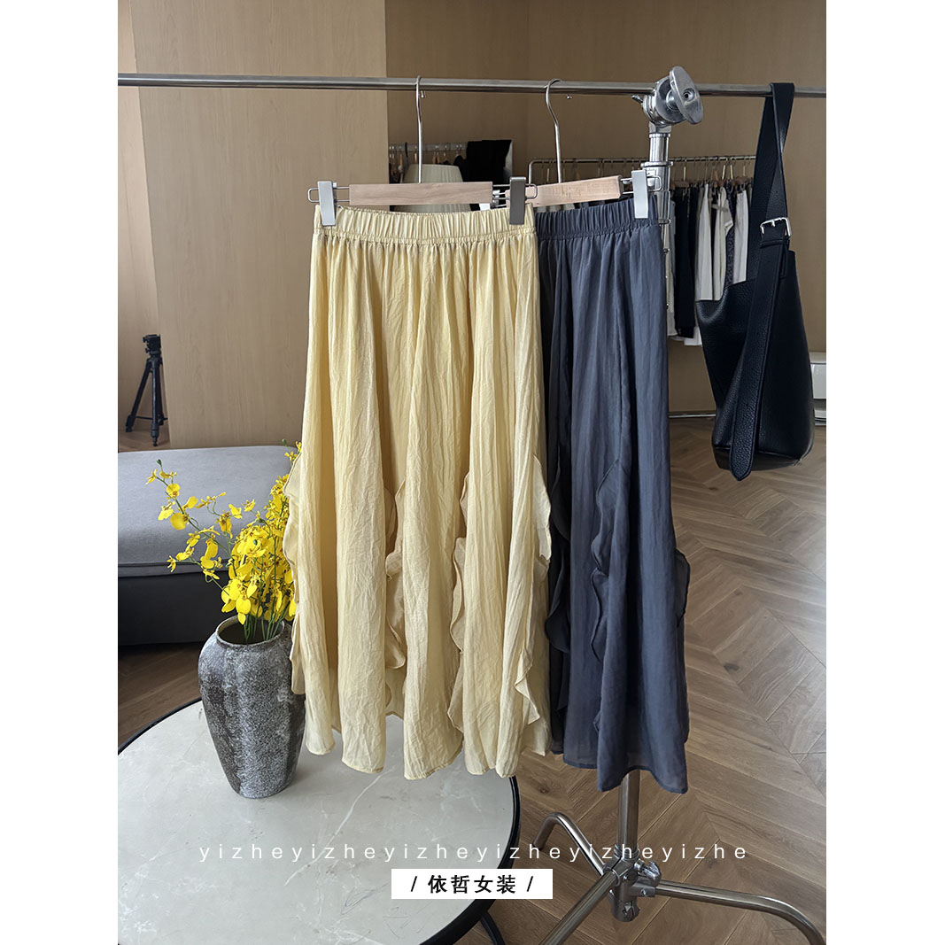 “”荷叶边拼接裙“”A字裙半身裙女显瘦时尚中长款