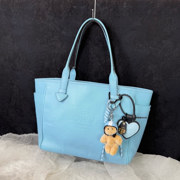 95新 LOEWE/罗意威 天蓝色皇冠系列单肩托特包