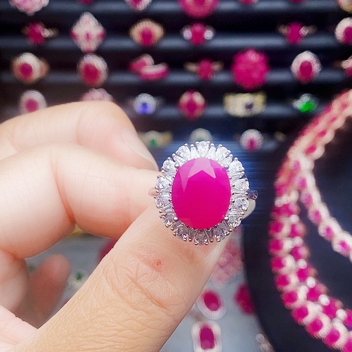 戒指银S925镶嵌红宝石