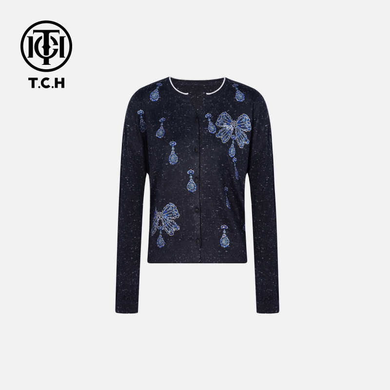 TCH私服烫钻工艺时尚秋季设计感针织开衫女T75C43E1005轻奢tch