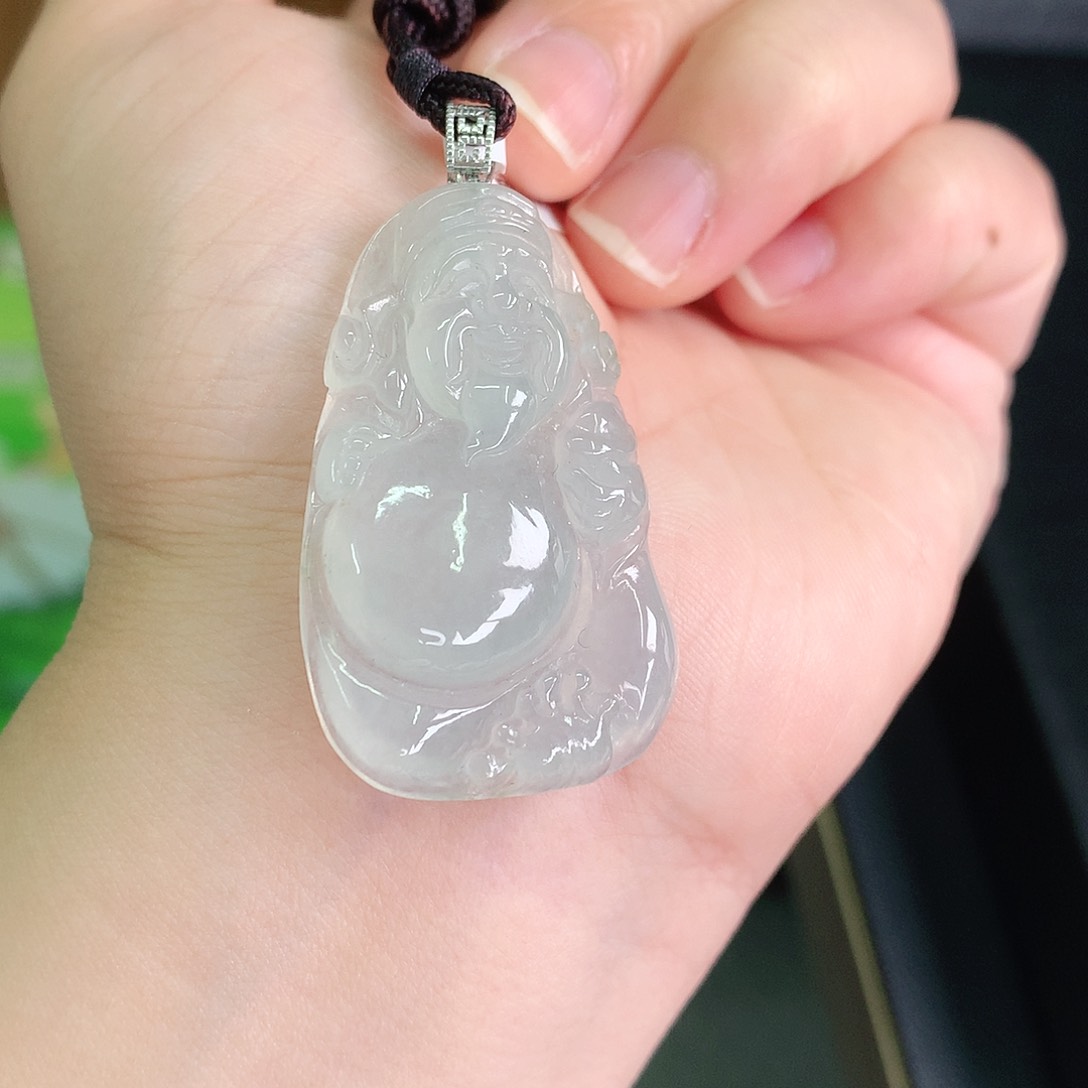 翡翠颈饰18K金镶嵌冰胶大财神爷31*25*6