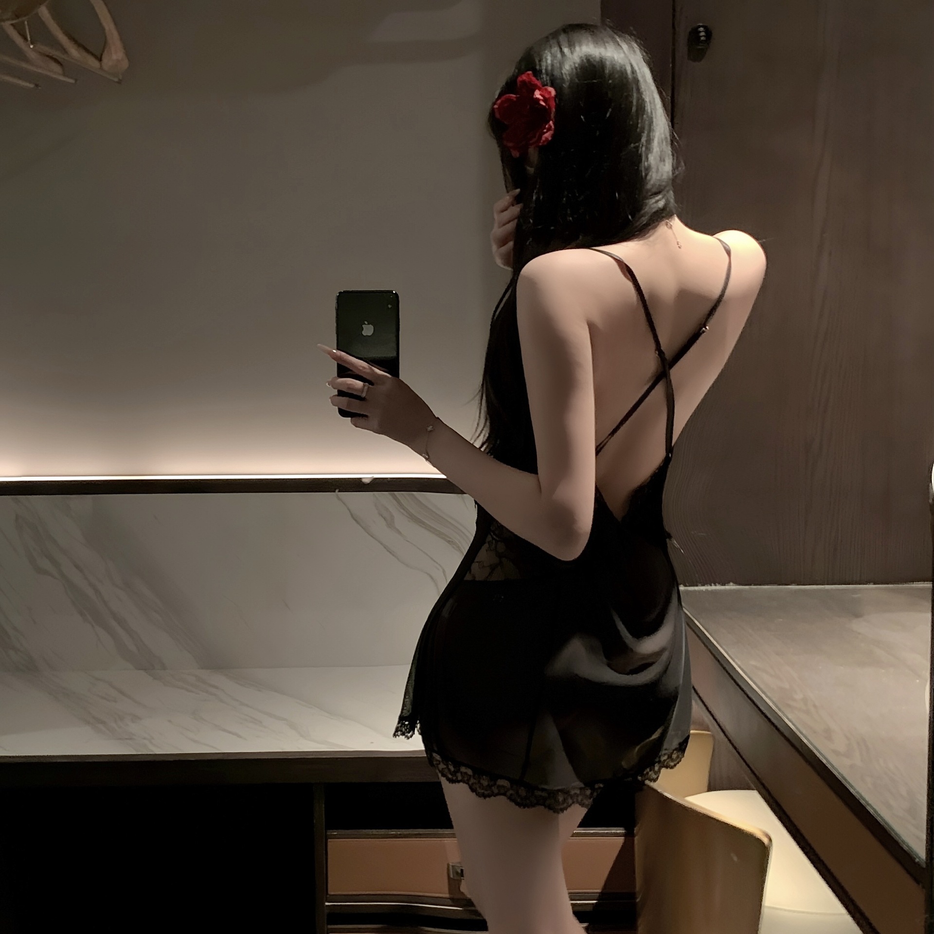 性感网纱诱惑露背睡衣刺绣大码吊带裙家居服套装显瘦薄款纯欲风