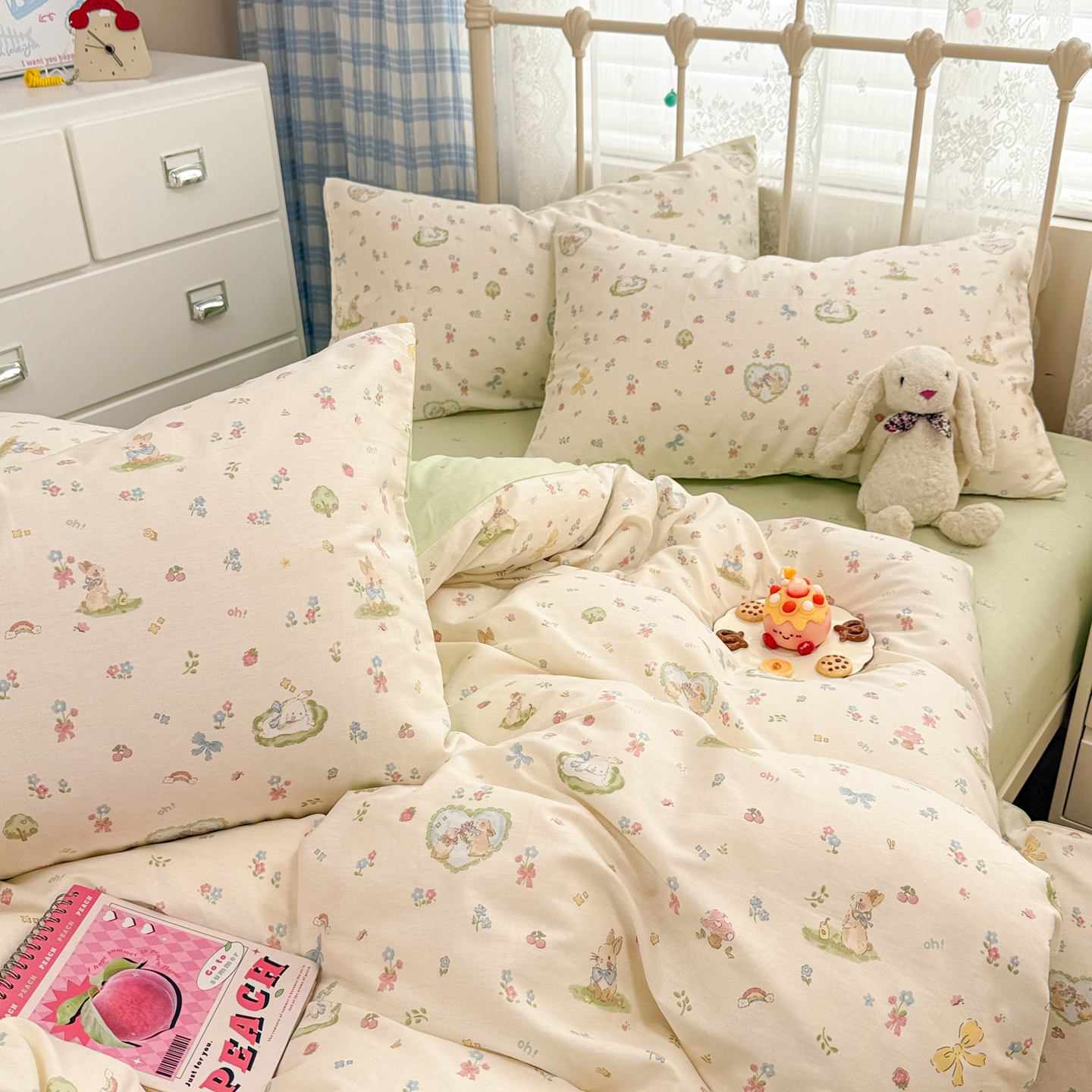 全棉四件套纯棉被套可裸睡四季款学生宿舍寝室单人可爱床品三件套