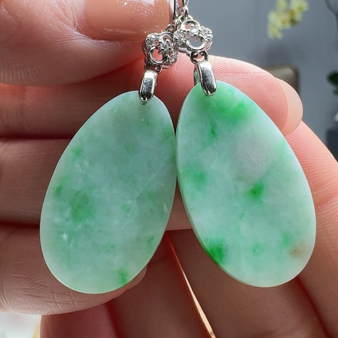 翡翠耳饰银S925镶嵌天然