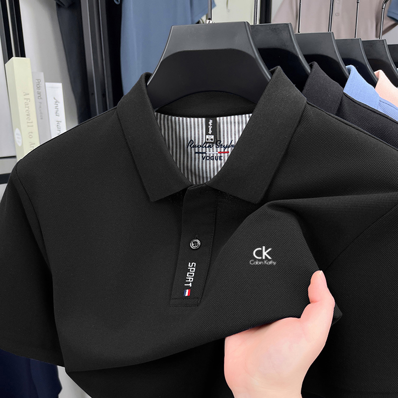 CK正品短袖夏季POLO衫翻领丝光棉t恤男商务休闲印花透气半袖体恤
