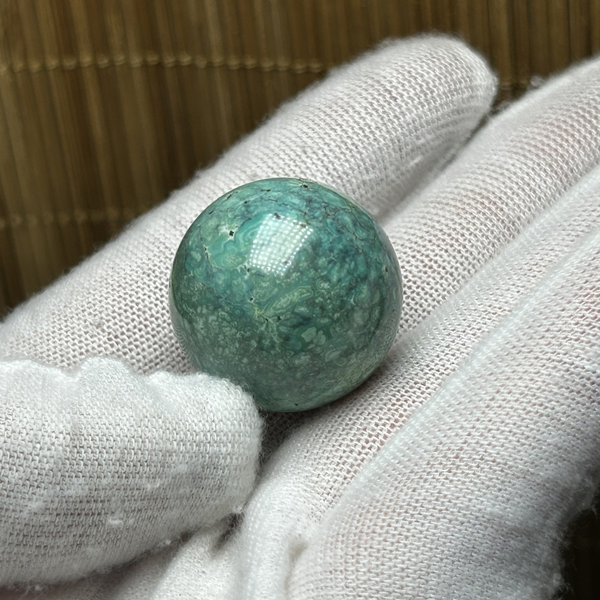 天然原矿高瓷绿松石特色水波纹圆珠尺寸23