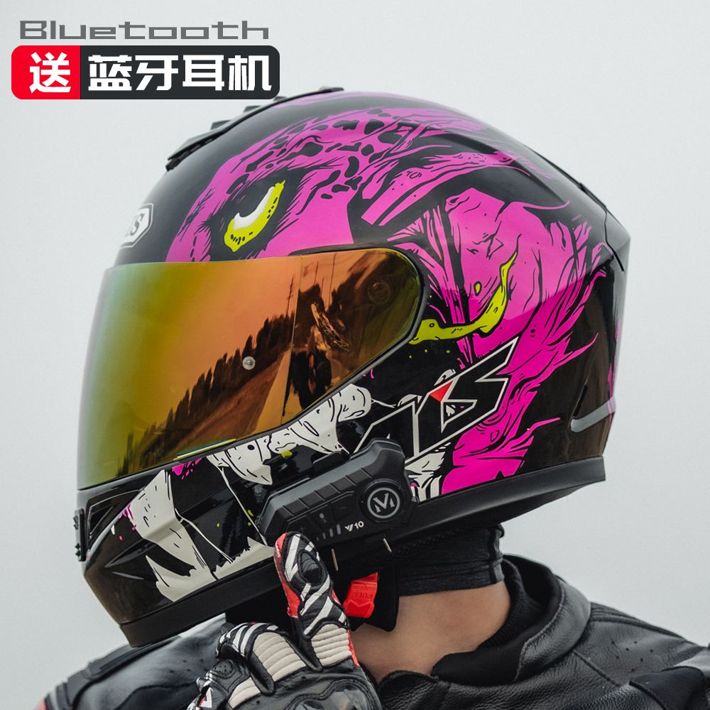 艾狮男女摩托车头盔个性犄角全盔四季防赛电动车冬季安全帽3c认证