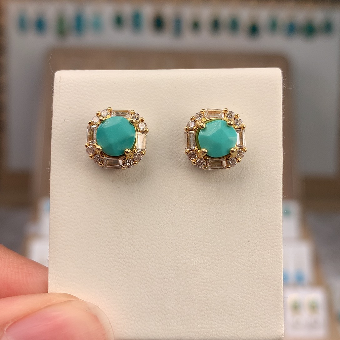 绿松石银S925镶嵌耳饰