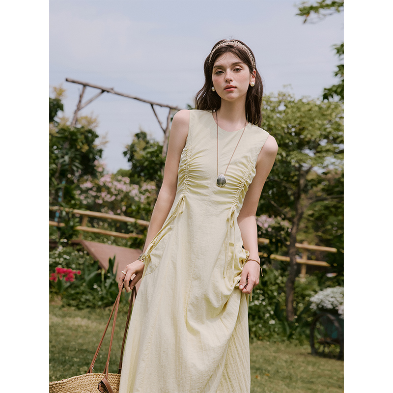 【李不了】谜秀无袖连衣裙抽绳收腰立体口袋长裙MXE34L2228