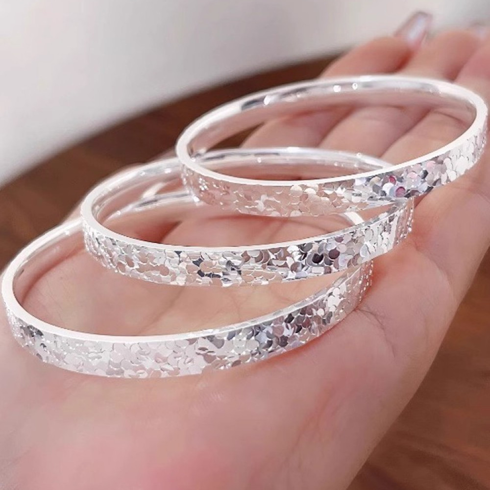 足银手镯 碎冰冰银手镯女纯银999实心足银手镯百搭手环