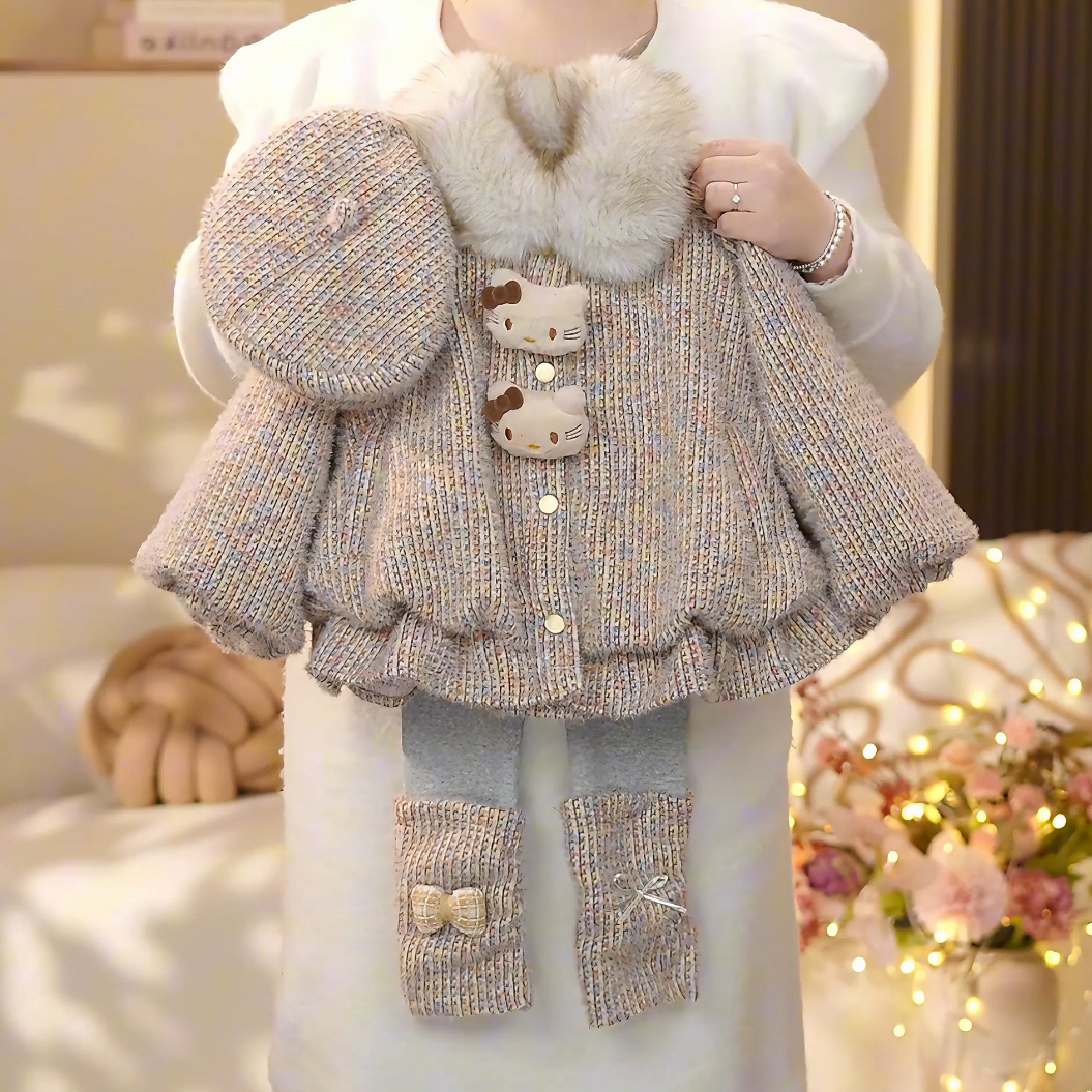女童2025冬季新款洋气加毛加厚外套➕加绒打底裤套装YY1808