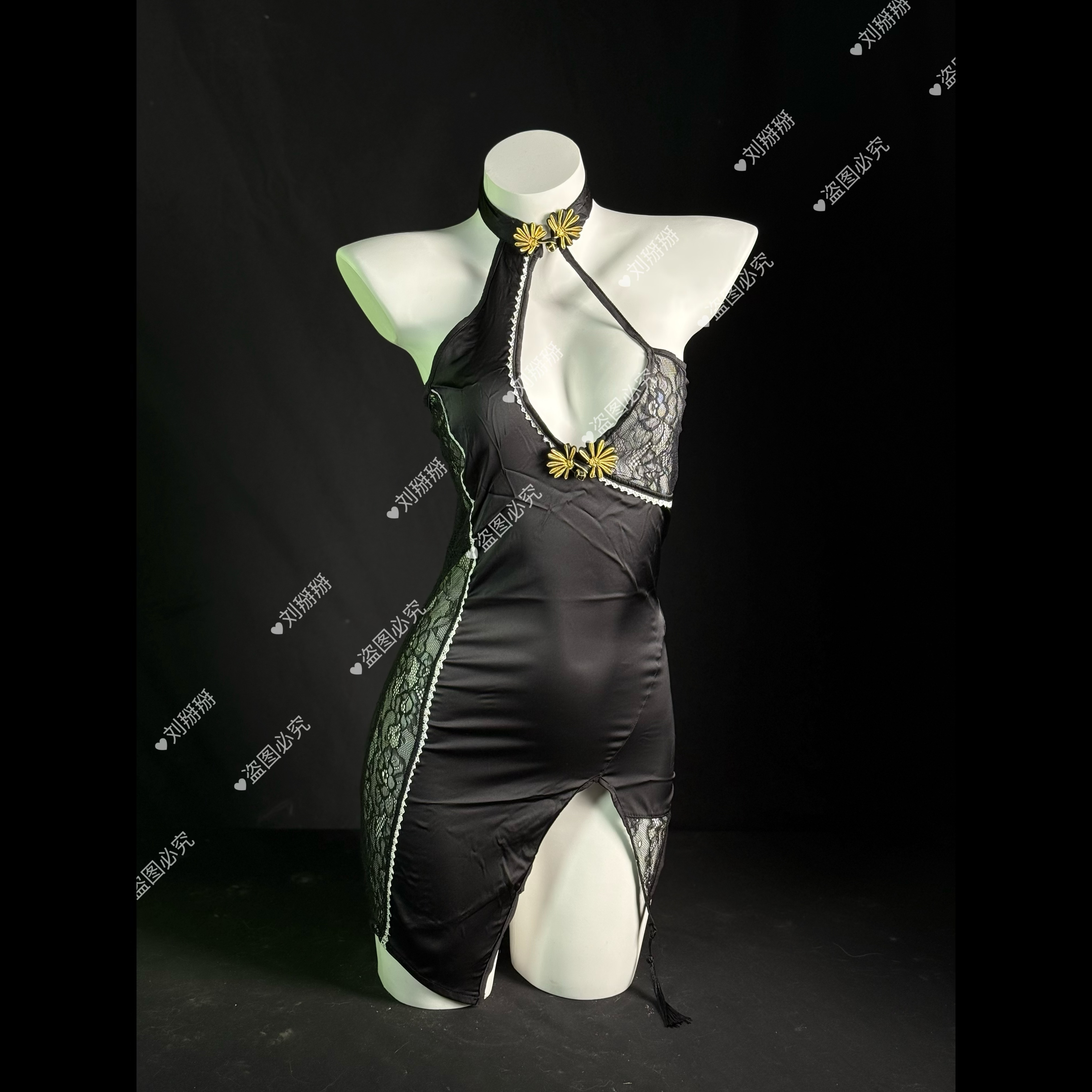 刘掰掰【风情万种】新款性感旗袍蕾丝拼接诱惑睡裙纯欲家居服爆火辣