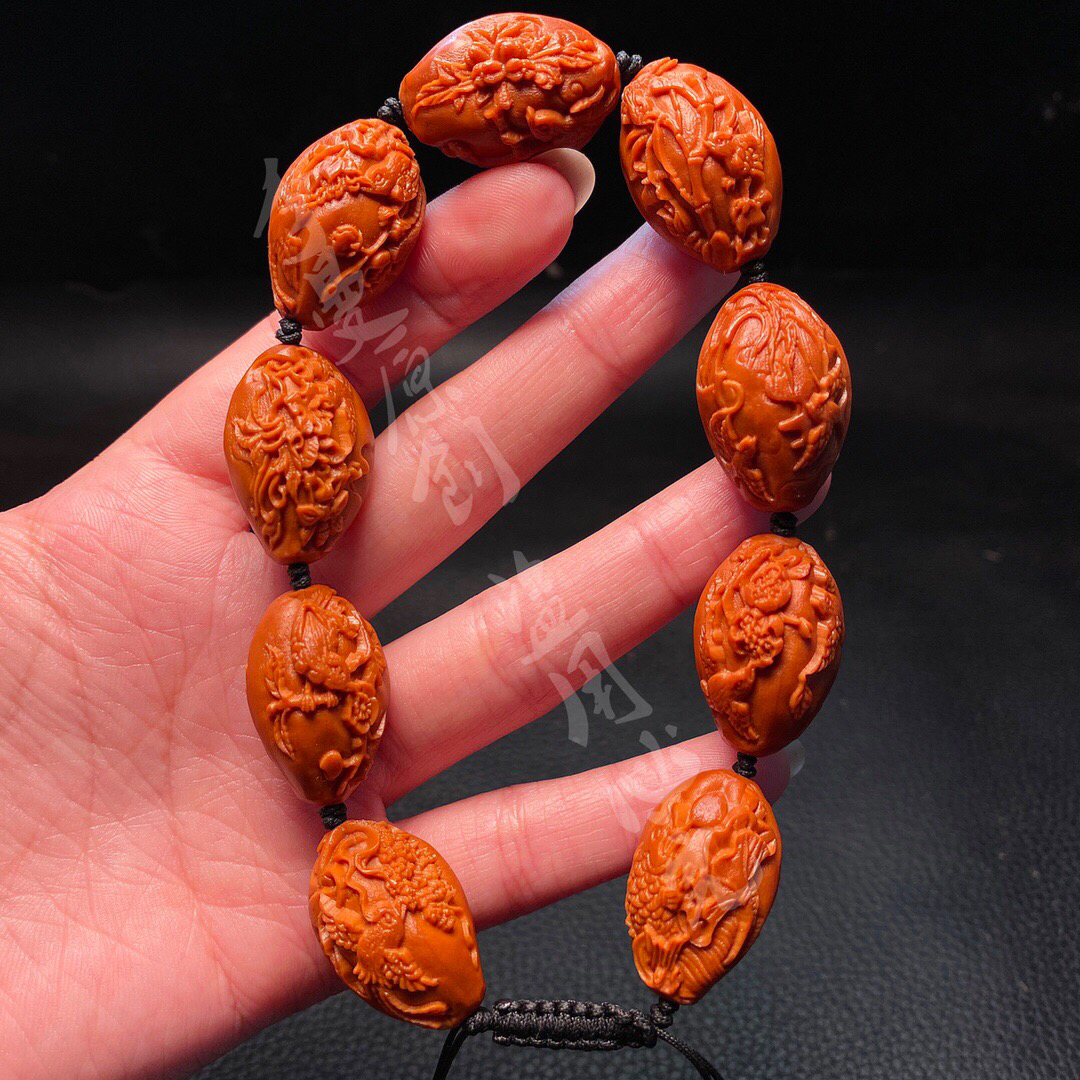 「1.7鸟语花香」手串橄榄核雕刻文玩佛珠念珠手链核雕工艺品手把件