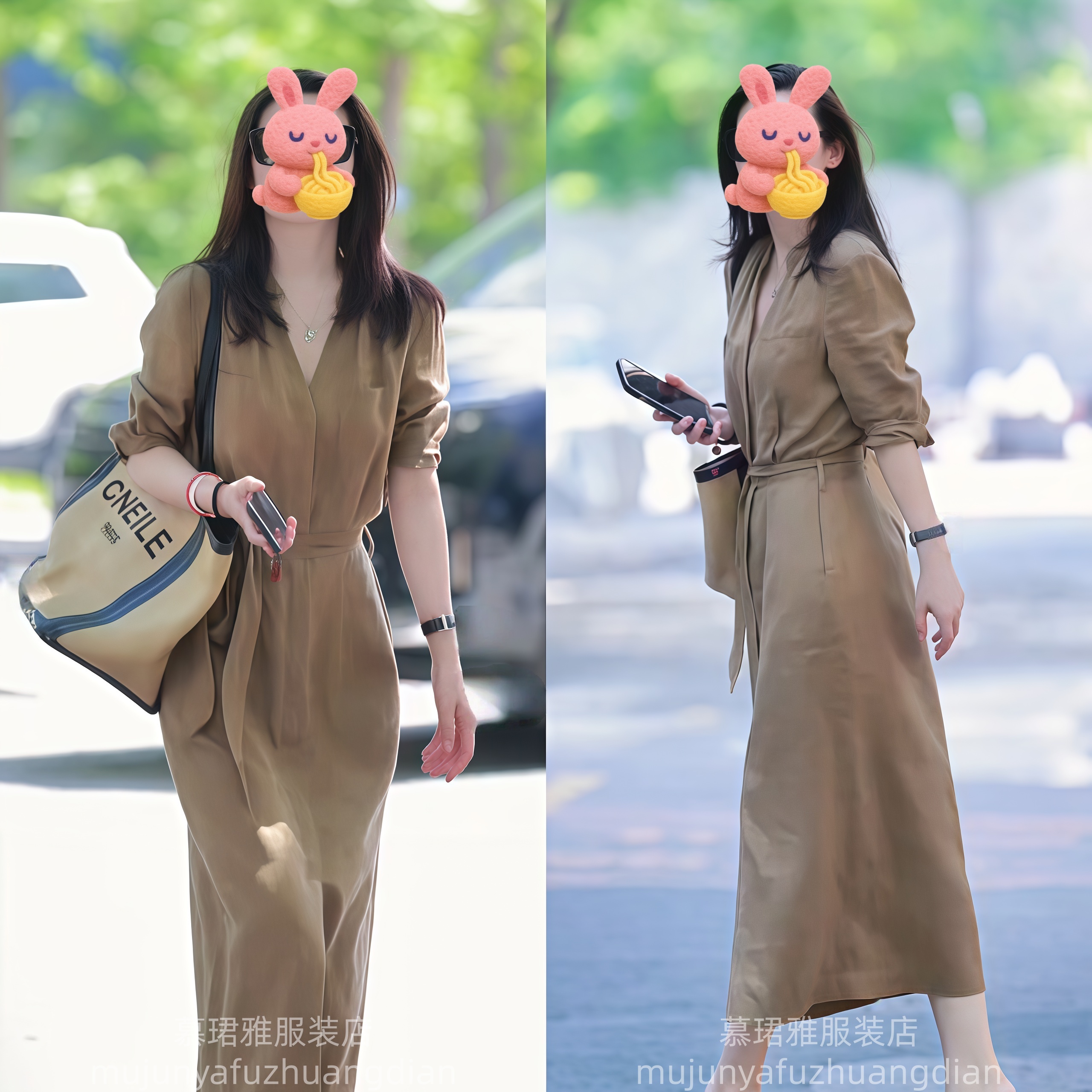 时尚气质连衣裙女2025夏季新款简约通勤洋气减龄收腰系带中长裙