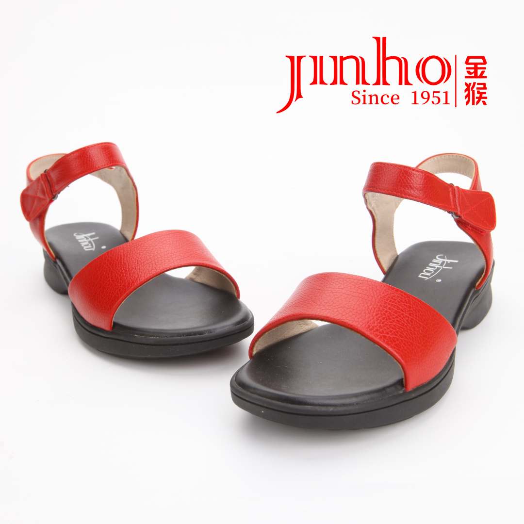 Jinho/金猴【仓壹】防滑夏季魔术贴露趾韩版凉鞋舒适百搭休闲红色