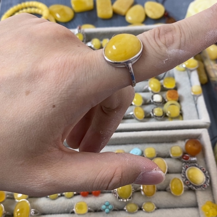 蜜蜡裸石银S925镶嵌戒指