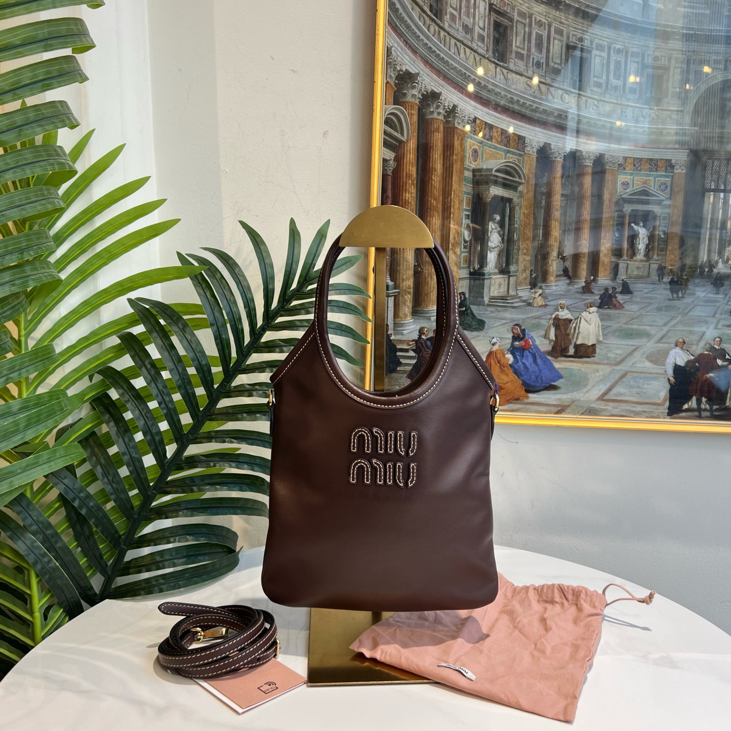 95新 MIU MIU/缪缪 多宝二奢/95687/乌木色ivymini托特有肩带有卡