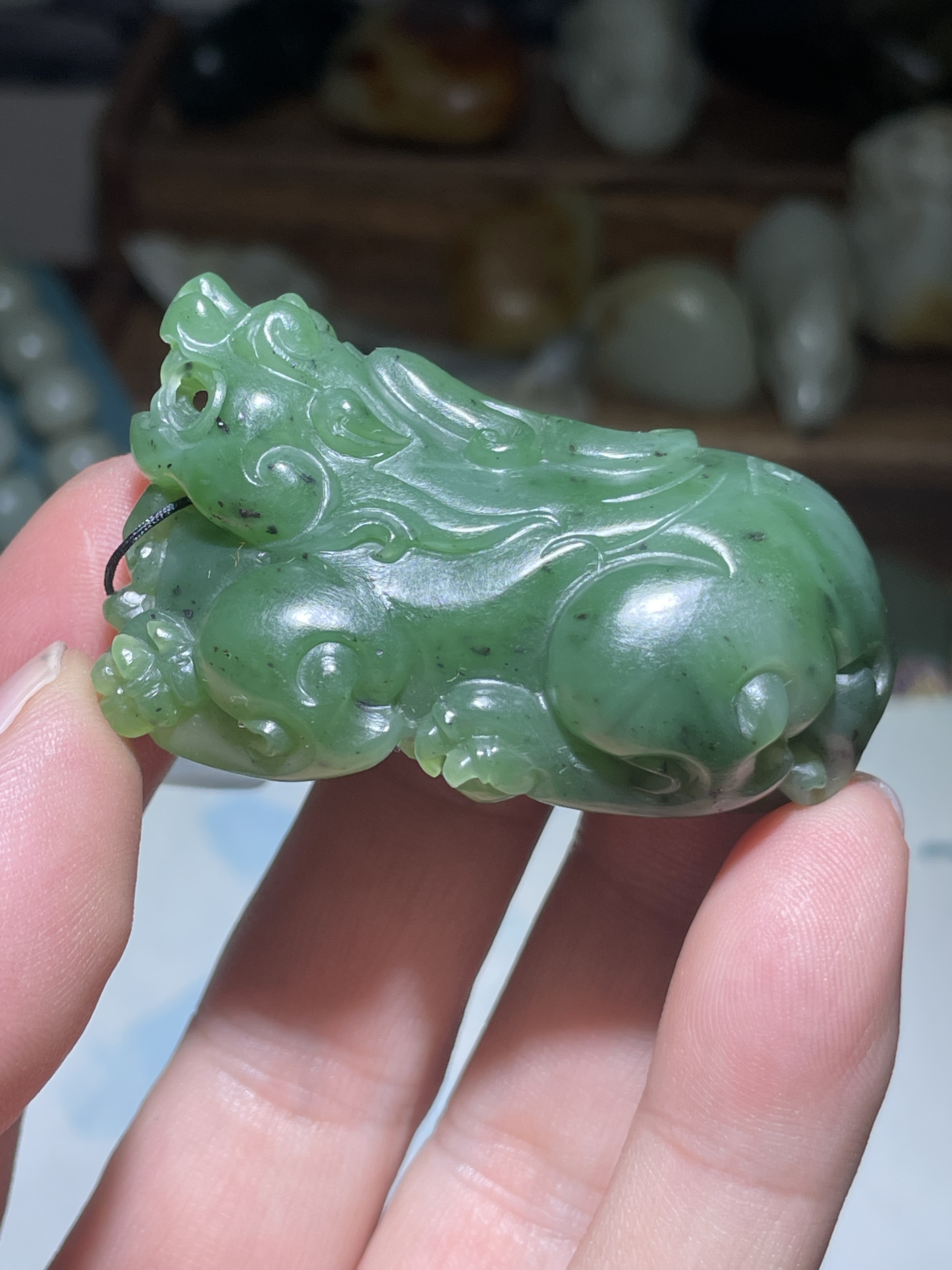 和田玉碧玉貔貅把件